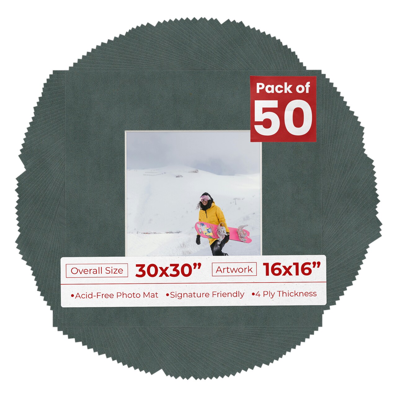 Dark Grey Suede Mat Board for 30x30 Frames - Fits 16x16 Photos